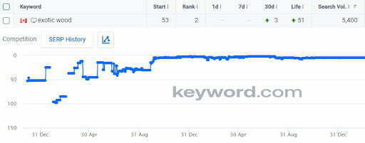 keyword.com chart showing ranking growth