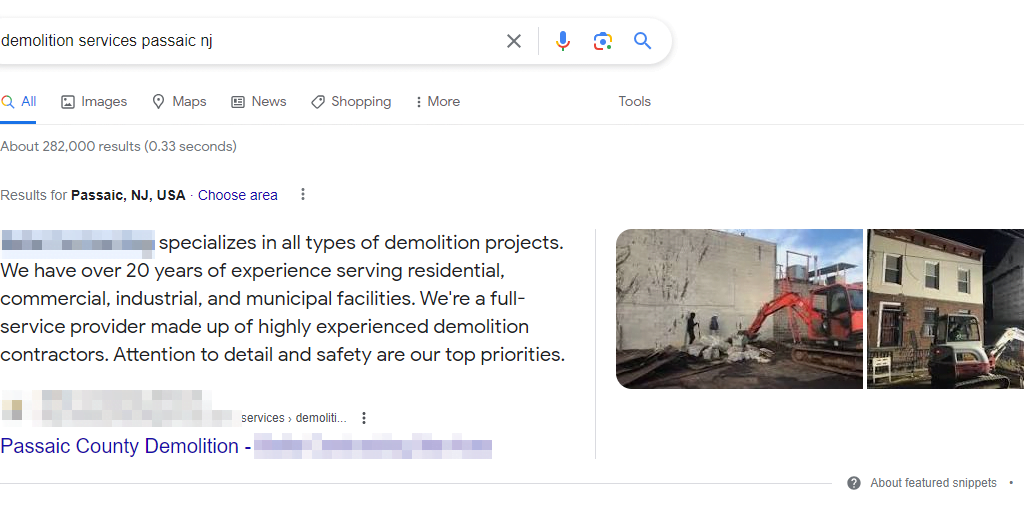 example of a featured snippet on the Google search results