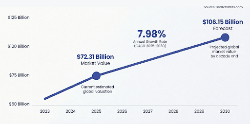 Line chart showing SEO market growth from 2023 to 2030 