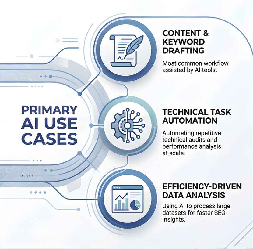 Stacked bar chart showing AI tool usage by SEO task category. 