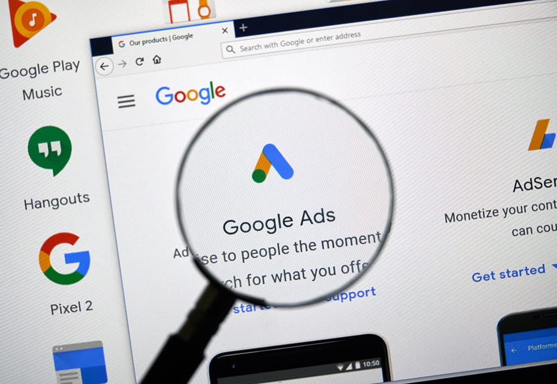 Google Ads platform displayed on a computer screen for creating and managing paid search advertising campaigns.