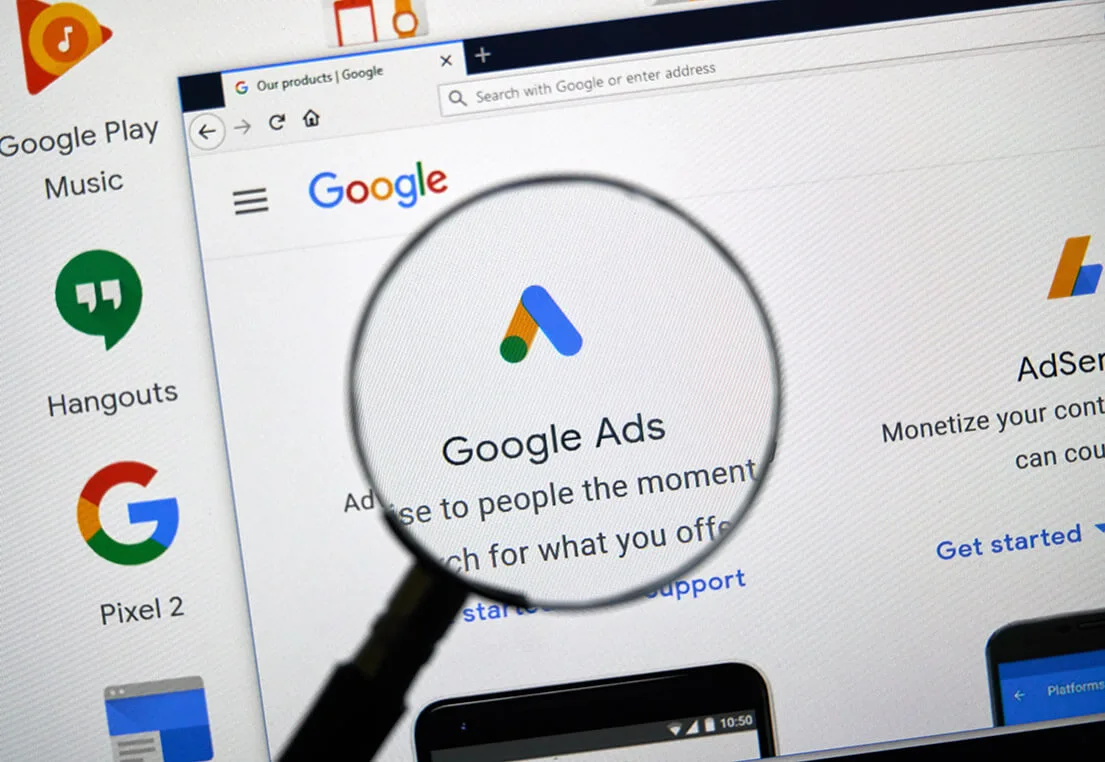 Google Ads platform displayed on a computer screen for creating and managing paid search advertising campaigns.