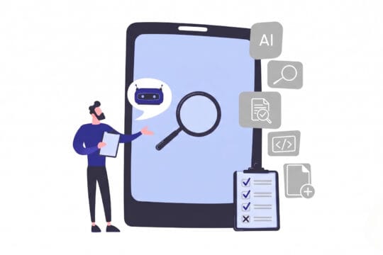 Illustration of Google AI Search Optimization showing AI Overviews, AI Mode, search, SEO, and content optimization.