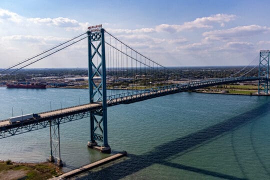 Ambassador Bridge in Windsor, Ontario representing marketing strategies for small businesses in the local area.