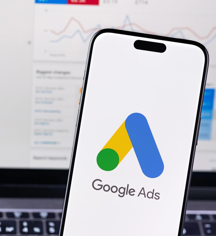 Google Ads campaign management dashboard displayed on a smartphone
