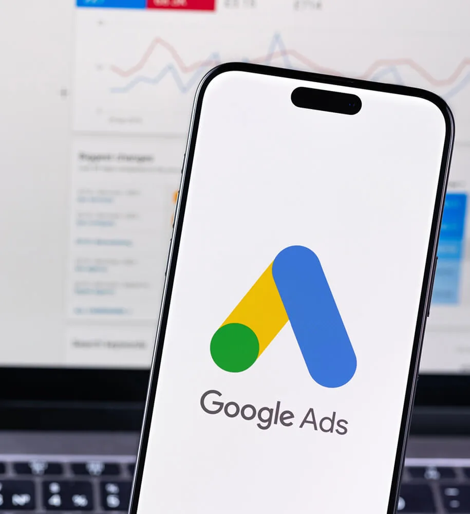 Google Ads campaign management dashboard displayed on a smartphone