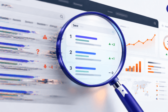 Magnifying glass highlighting discrepancies in SEO rank tracking data