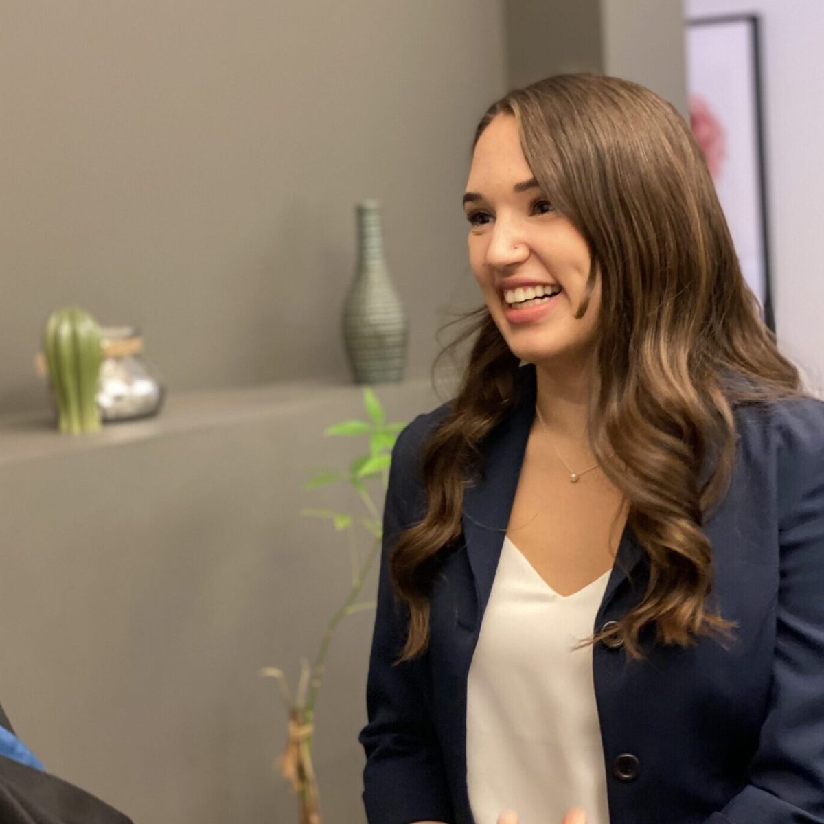 woman smiling in office